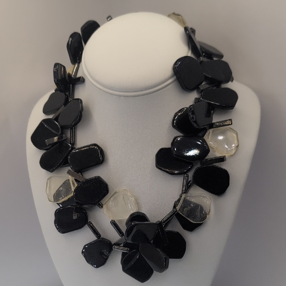Chico's Black and Cream Multi-Strand Necklace with Polished Stones - Picture 3 of 5
